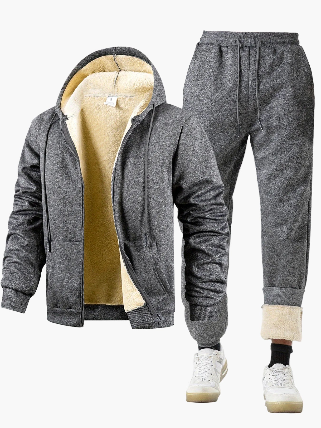 Herren Jogginganzug Set mit Fleece-Innenfutter – Kapuzenpullover und Jogginghose, Casual Style für Herbst und Winter