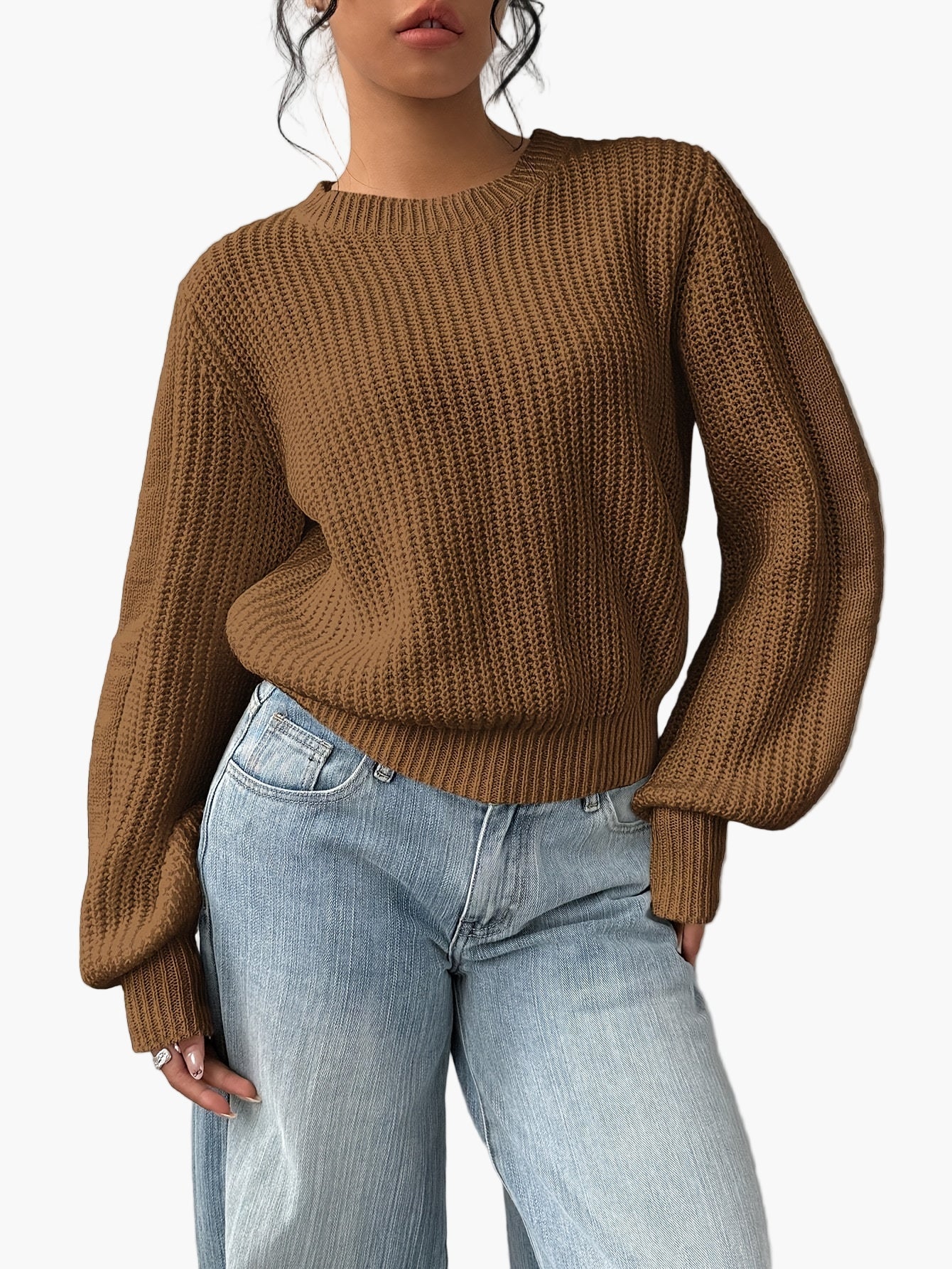 Damen Strickpullover mit Rundhalsausschnitt – Lässiger Basic Sweater für Alltag und Freizeit