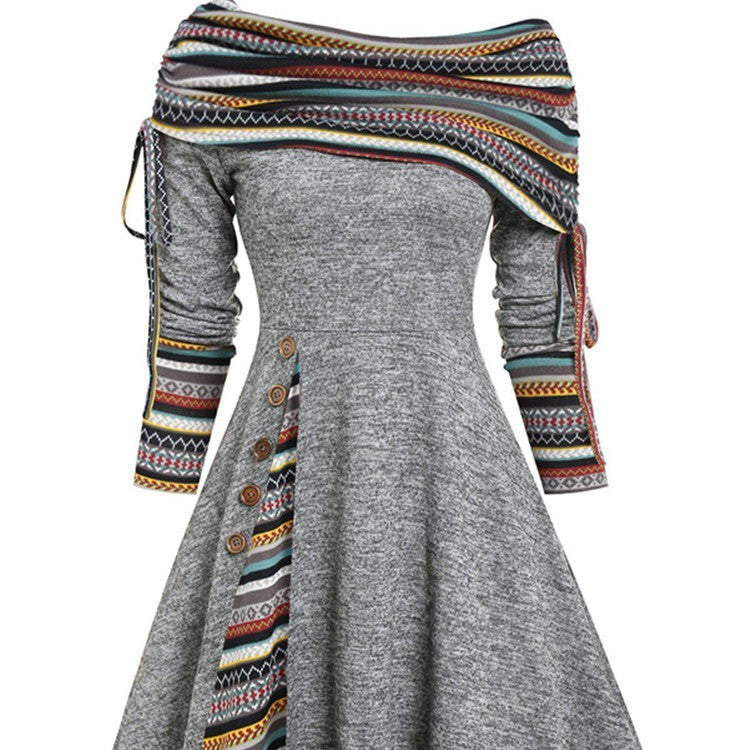 Natalie – Langes, schwingendes Ein-Schulter-Kleid mit langen Ärmeln