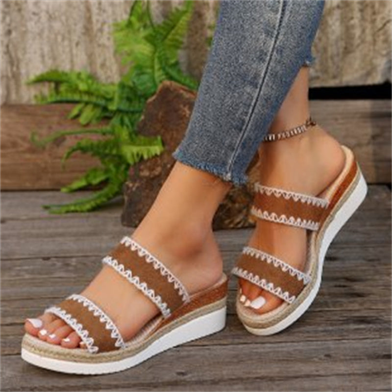 Adele – Ethnische Damenkeilsandalen mit Hanfseil
