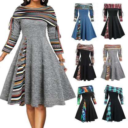 Natalie – Langes, schwingendes Ein-Schulter-Kleid mit langen Ärmeln