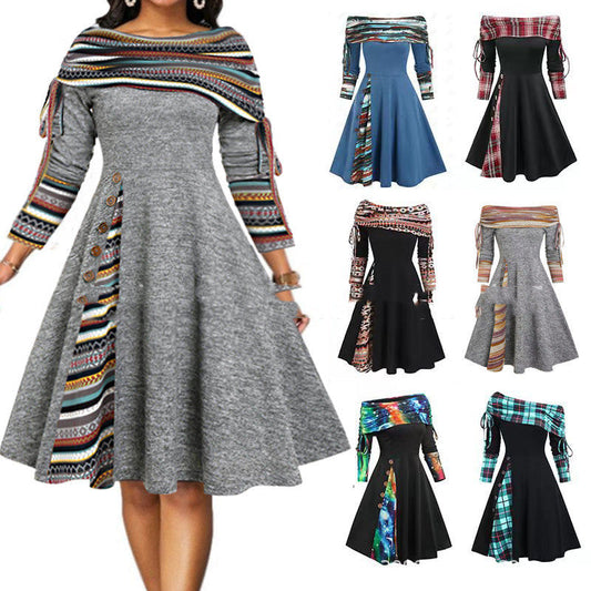 Natalie – Langes, schwingendes Ein-Schulter-Kleid mit langen Ärmeln