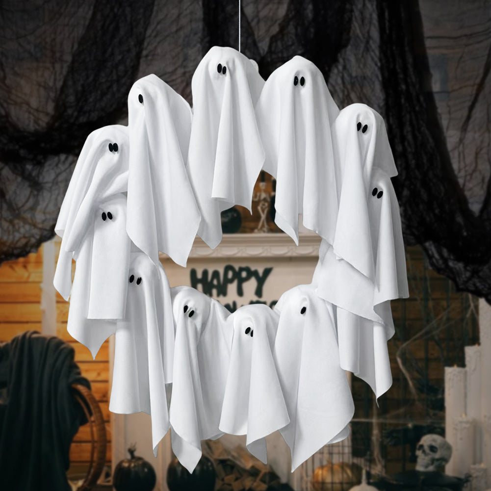 Halloween Türkranz mit Geister-Lichter – Deko für Halloween-Partys & Spukhaus