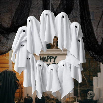 Halloween Türkranz mit Geister-Lichter – Deko für Halloween-Partys & Spukhaus