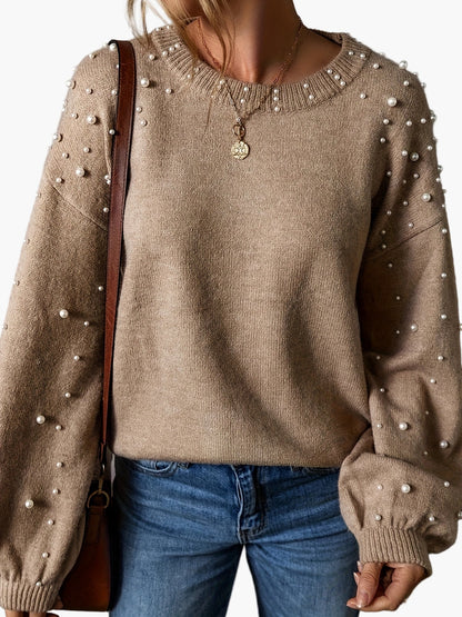Damen Pullover mit Perlenbesatz – Eleganter Strickpullover für Freizeit & Büro