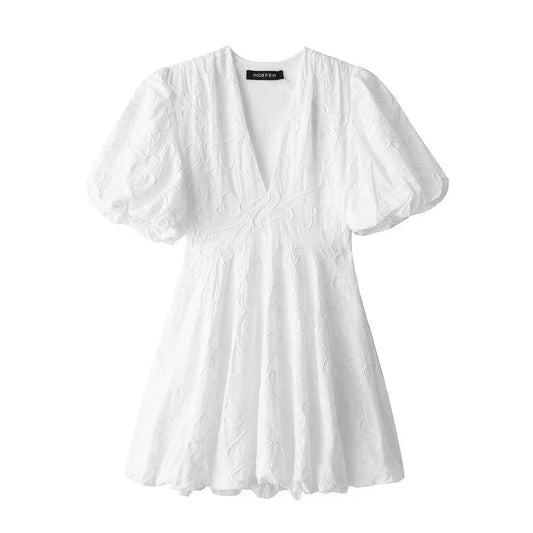 Sharon – Fluffy Kleid mit einfacher Stickerei für Damen