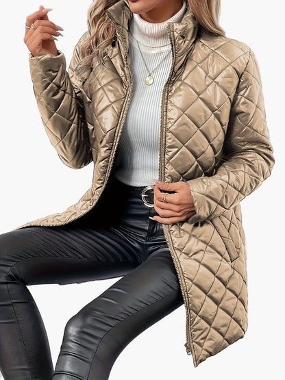 Damen Steppjacke mit modischem Rauten-Design und Stehkragen – Eleganter Übergangs-Style für Alltag und Freizeit