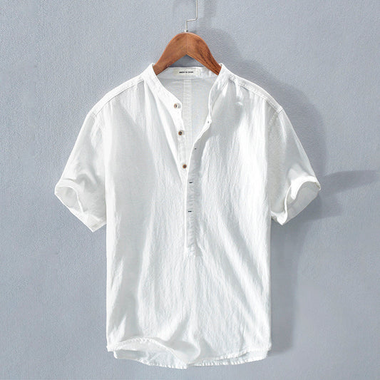 Steve – Herren T-Shirt mit Stehkragen aus japanischer Eis-Seide und Leinen