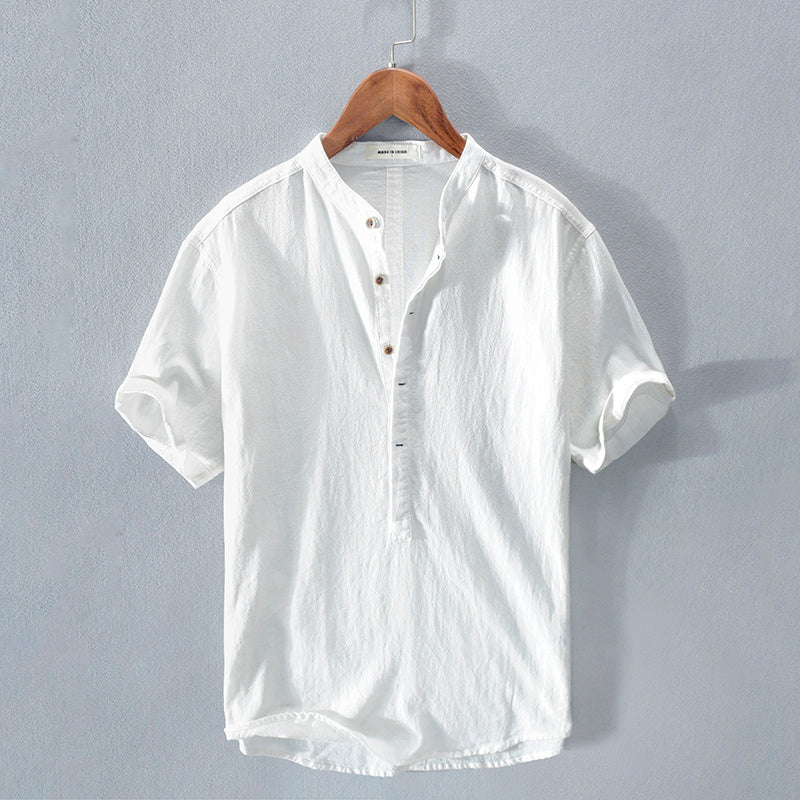 Steve – Herren T-Shirt mit Stehkragen aus japanischer Eis-Seide und Leinen