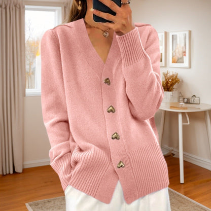 Christina – V-Ausschnitt Strickpullover mit Knopf und langen Ärmeln