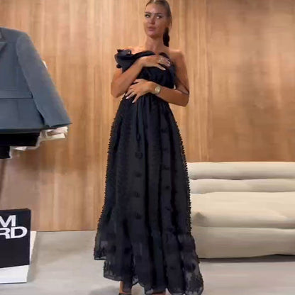 Ann – Bestickter langer Rock mit Halter und rückenfreiem Design