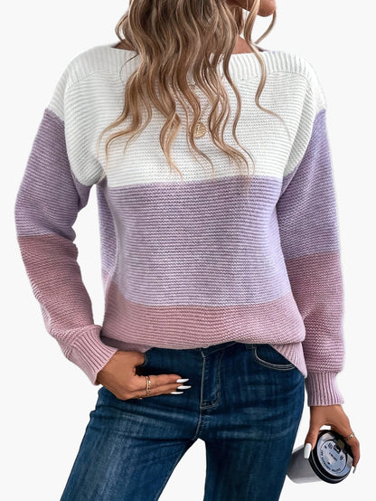 Damen Strickpullover im Colorblock-Design – Eleganter Freizeit-Look für Herbst und Winter