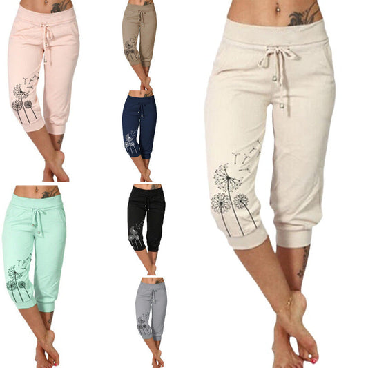 Robyn – Modische Bedruckte Hohe Taille Spitzenbesatz Cropped Hose