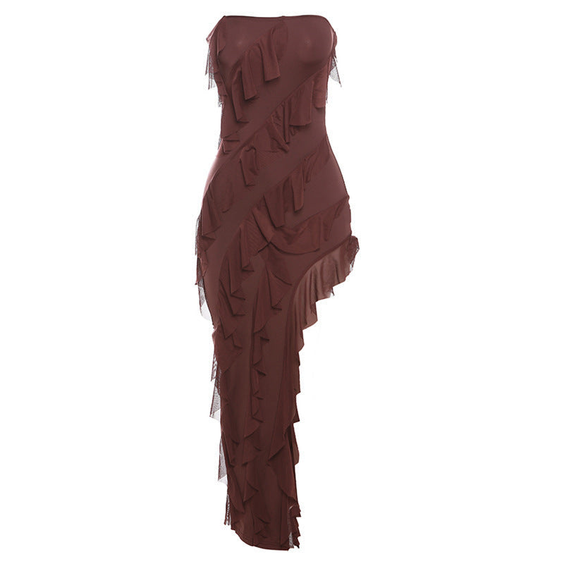 Lydia – Enges Damenmode Tube Top Kleid mit Spaghetti-Trägern und Fransen für Partys