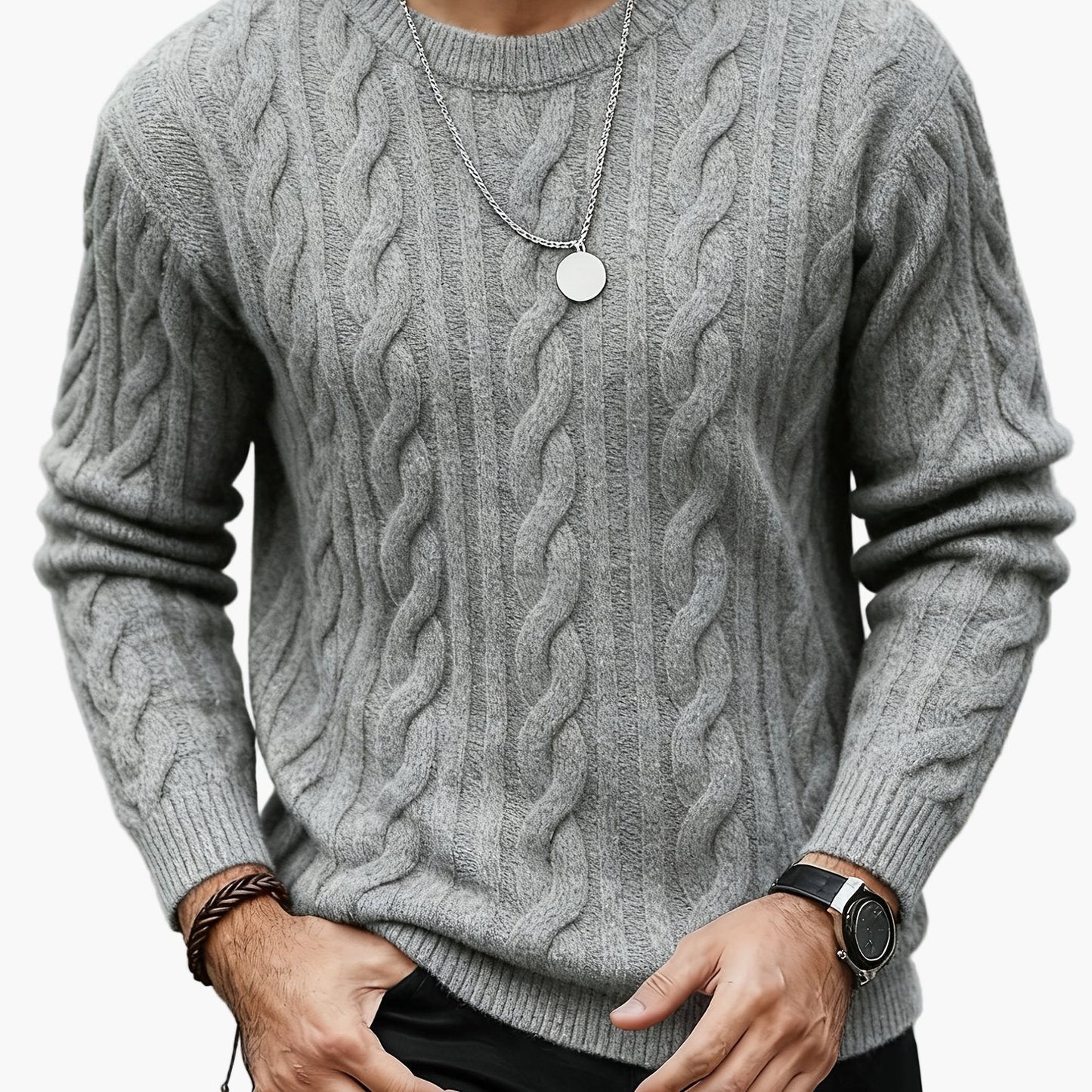 Herren Pullover Zopfmuster Strick – Modischer Casual Look für Herbst & Winter