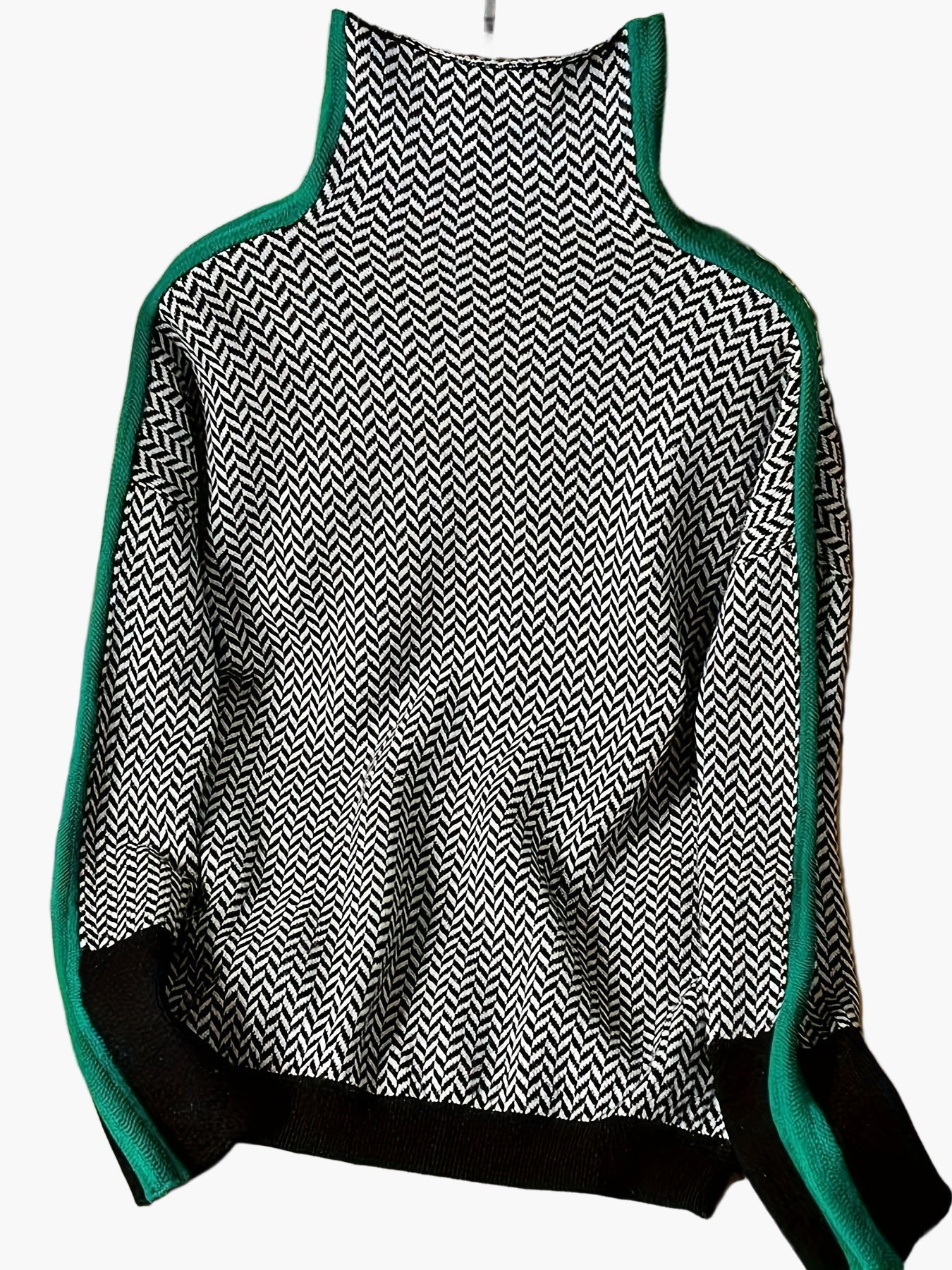 Damen Eleganter Patchwork Strickpullover mit Stehkragen – Modischer Herbst/Winter Alltagslook