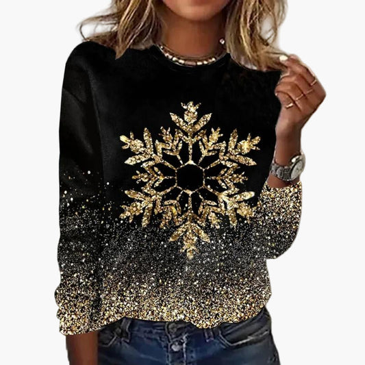 Damen Glitzer Sweatshirt mit Schneeflocken-Print – Modisches Party- und Freizeitoberteil