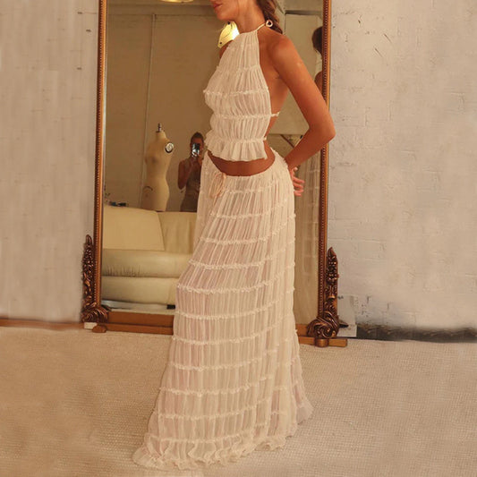 Louise – Sexy ärmelloses Backless Cropped Top und plissiertes langes Kleid