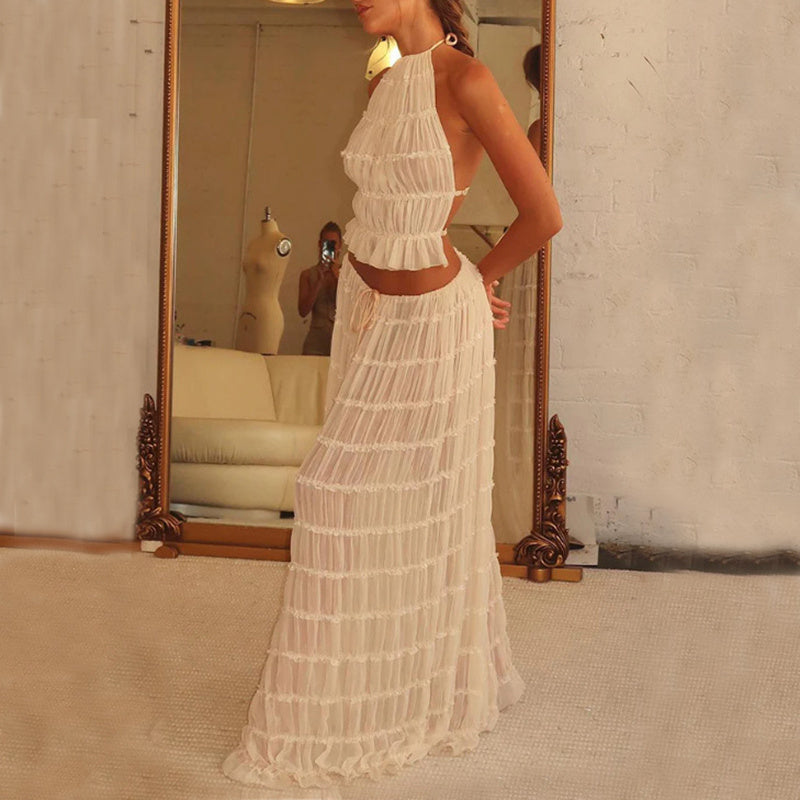 Louise – Sexy ärmelloses Backless Cropped Top und plissiertes langes Kleid