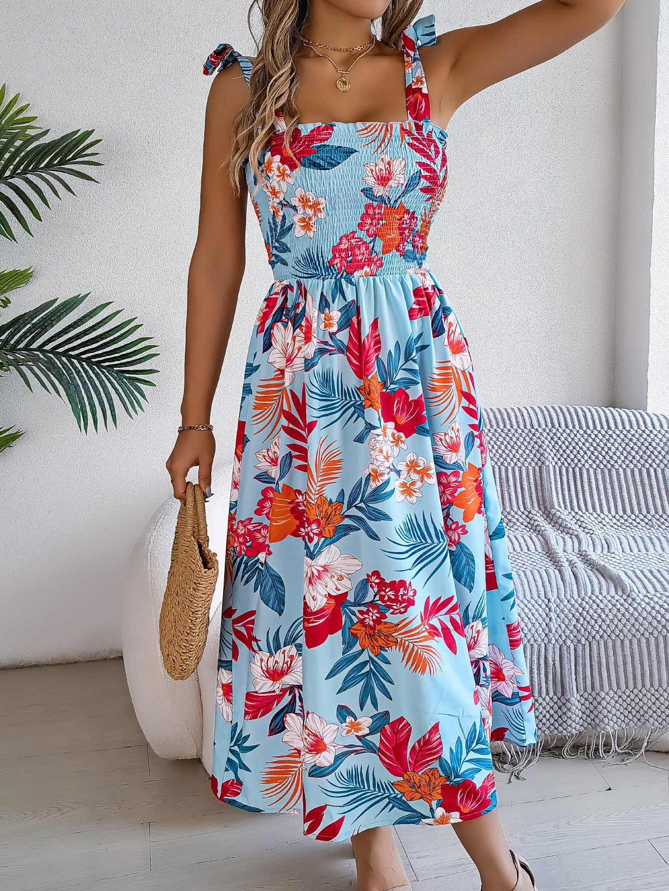 Vanessa – Blumenmuster Träger-Corsage Kleid für Frauen