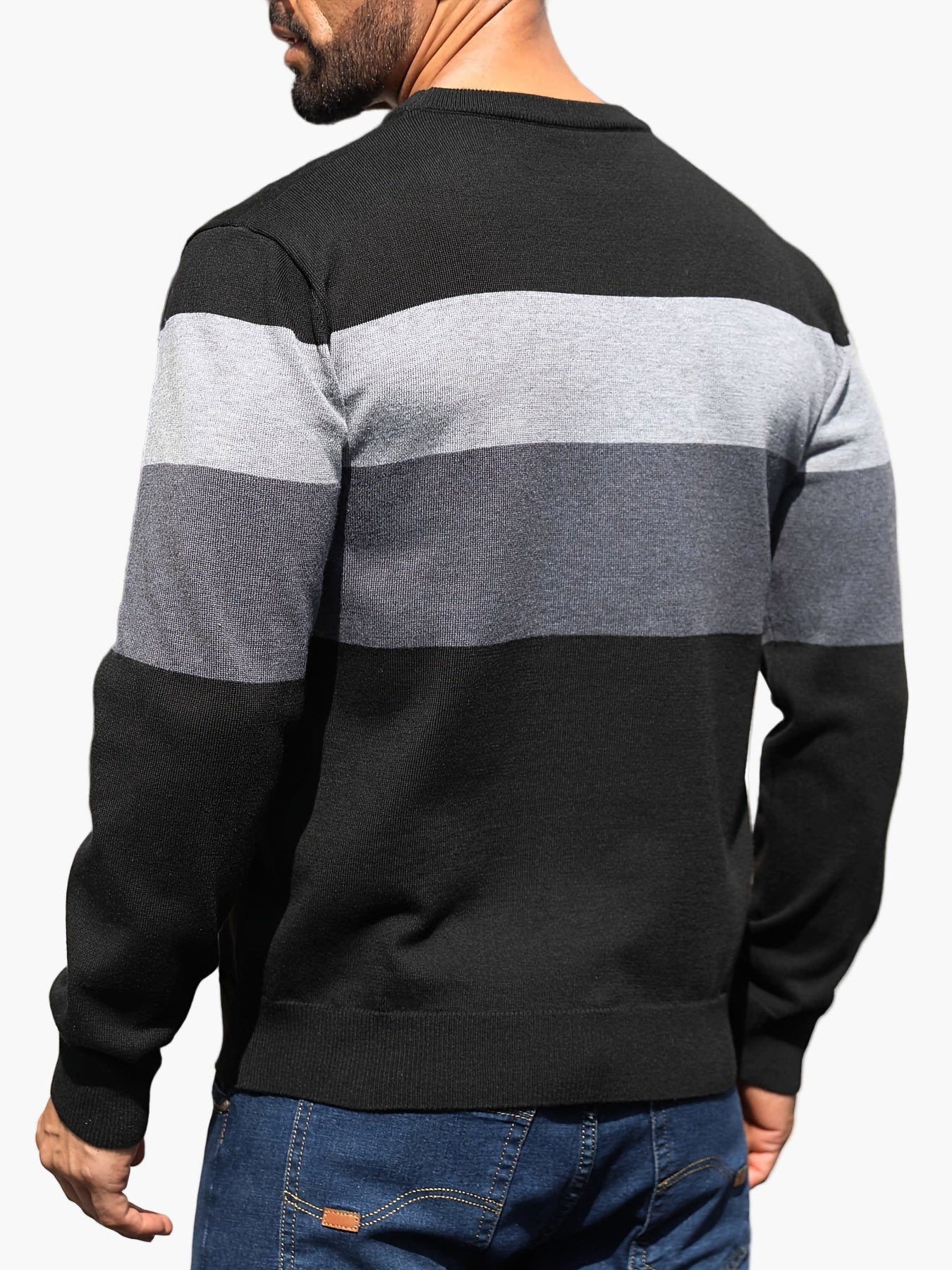 Herren Pullover mit Blockstreifen für Freizeit und Alltag – Moderner Strickpullover, Herbst/Winter, Rundhalsausschnitt