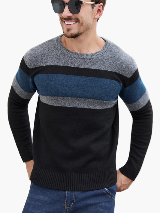 Herren Strickpullover mit Streifenmuster – Modischer Freizeitpullover für Herbst und Winter