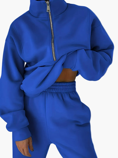 Damen Halbzip Sweatshirt Trainingsanzug – Moderner Freizeit-Look für Herbst und Winter
