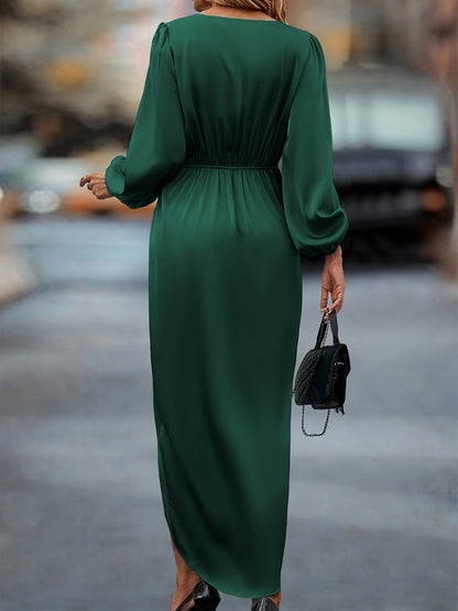 Damen Festliches Wickelkleid mit Raffungen und V-Ausschnitt – Elegantes Abendkleid für besondere Anlässe
