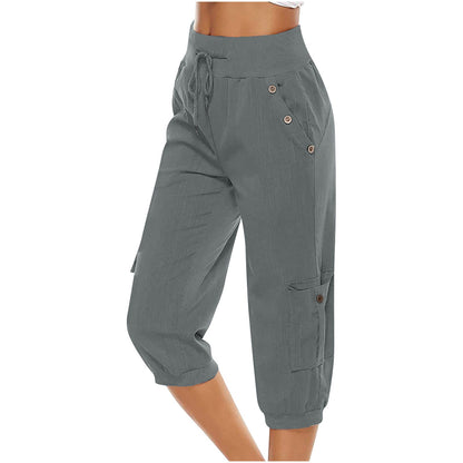 Rachel – Modische Damen Cargo-Hosen aus Baumwolle und Leinen mit Taschen