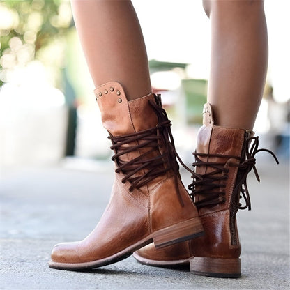Damen Vintage Leder Stiefeletten mit Schnürung – Robuste Mode für Alltag & Abenteuer
