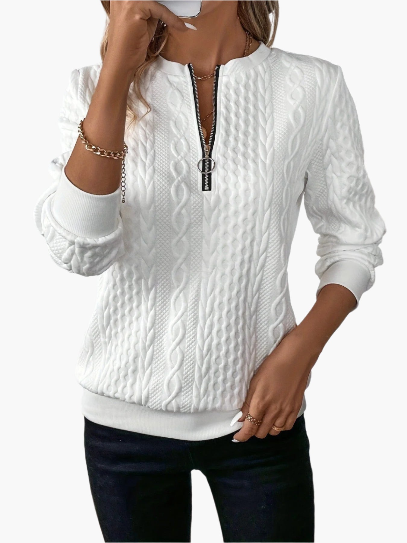 Damen Strickpullover mit Reißverschluss – Modischer Casual Sweater für Alltag und Freizeit
