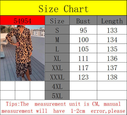 Julia – Sexy V-Ausschnitt Leopardenmuster Langarmkleid