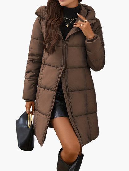 Damen Winter Steppmantel mit Kapuze – Modischer langer Puffer für Alltag und Freizeit