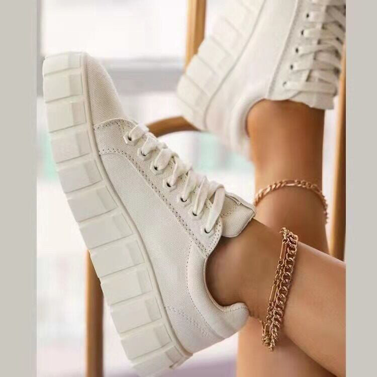 Patricia – Runde Zehen Dicksohlige Schnürschuhe aus Canvas für Damen in Übergröße
