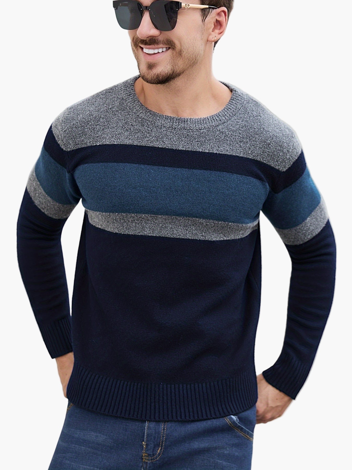 Herren Strickpullover mit Streifenmuster – Modischer Freizeitpullover für Herbst und Winter
