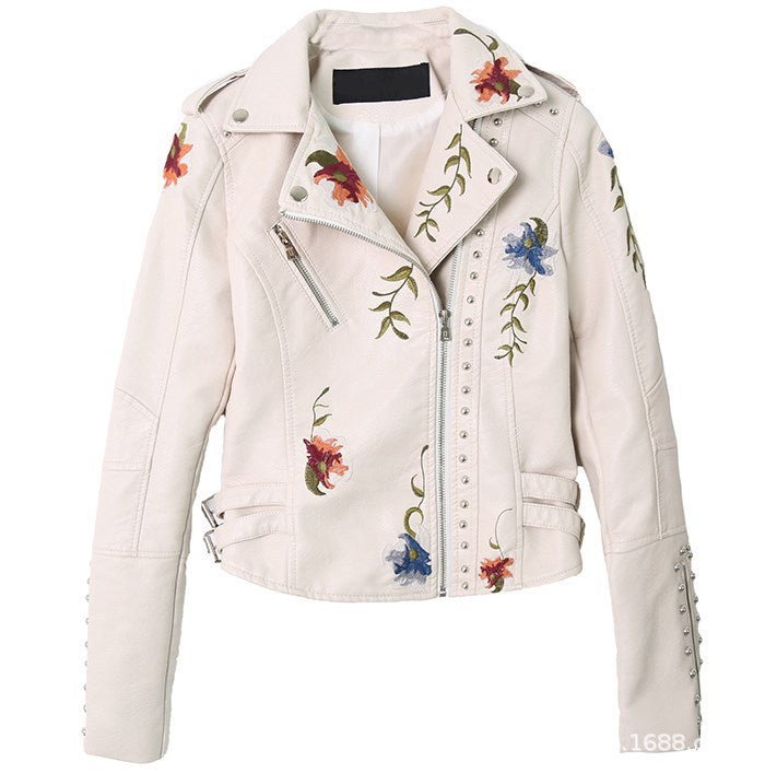 Charlie – Bestickte, gepunktete vegane Lederjacke