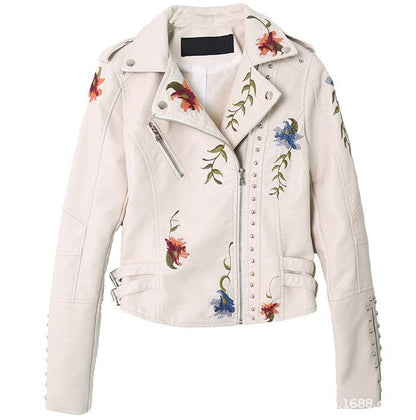 Charlie – Bestickte, gepunktete vegane Lederjacke