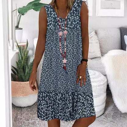 Julie – Ärmelloses Kleid mit kleinem Blumenmuster