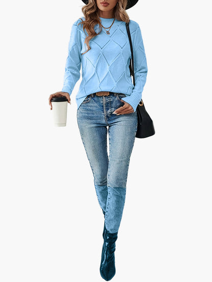 Damen Pullover mit geometrischem Muster, eleganter Alltags-Strickpullover, langarm, modisch