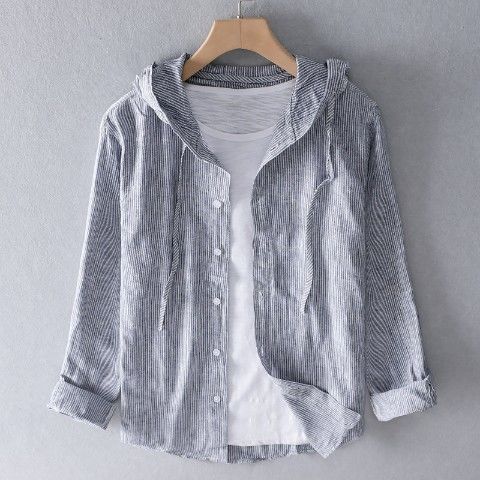 Sommerbluse Damen – Leichte Leinenbluse mit Kapuze im Hemdblusen-Stil