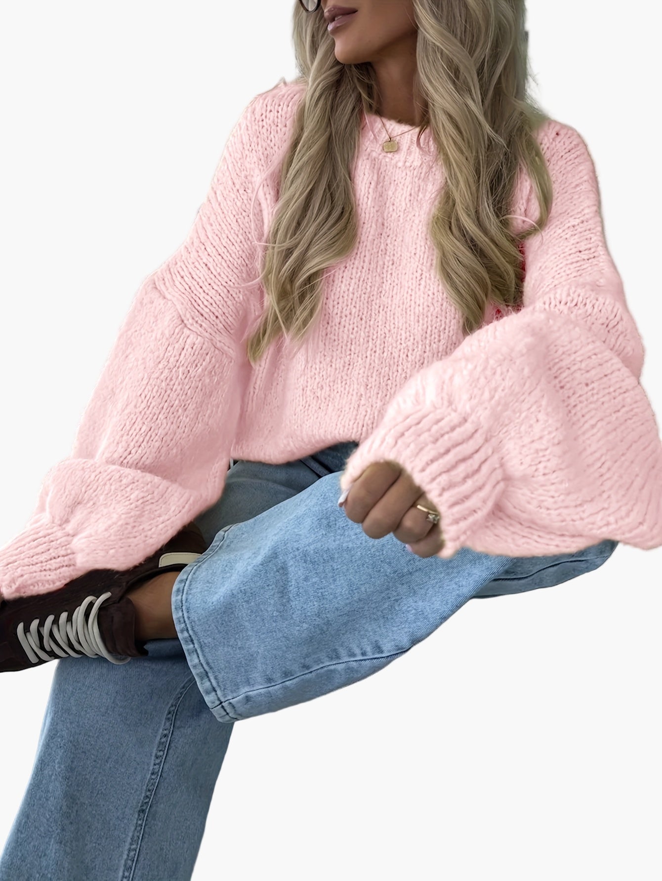 Damen Oversize Strickpullover mit Ballonärmeln für Herbst und Winter – Modischer Freizeit-Look