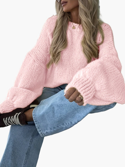 Damen Oversize Strickpullover mit Ballonärmeln für Herbst und Winter – Modischer Freizeit-Look