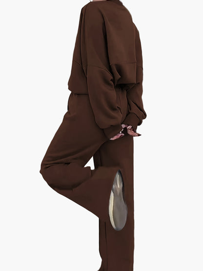 Damen Freizeit-Zweiteiler Set mit Stehkragen und weitem Bein – Sportlich & Bequem für Alltag und Reisen