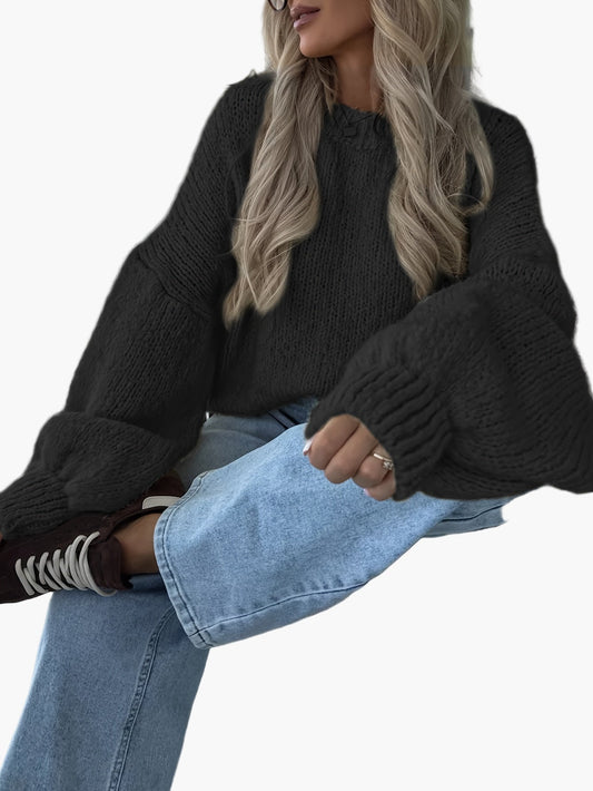 Damen Oversize Strickpullover mit Ballonärmeln für Herbst und Winter – Modischer Freizeit-Look