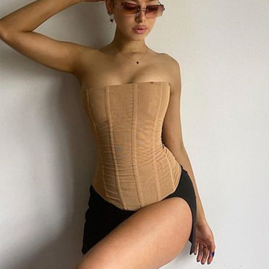 Amy – Ärmelloses Schläuche-Top für Damen im Sommer mit neuem Mesh-Crop-Corsage-Design