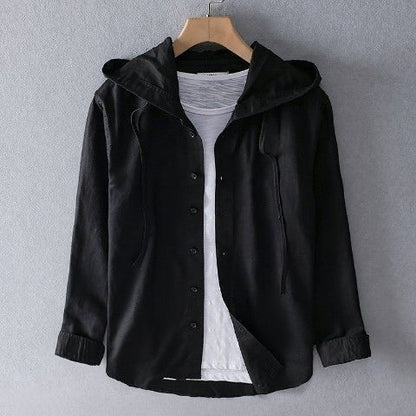 Sommerbluse Damen – Leichte Leinenbluse mit Kapuze im Hemdblusen-Stil
