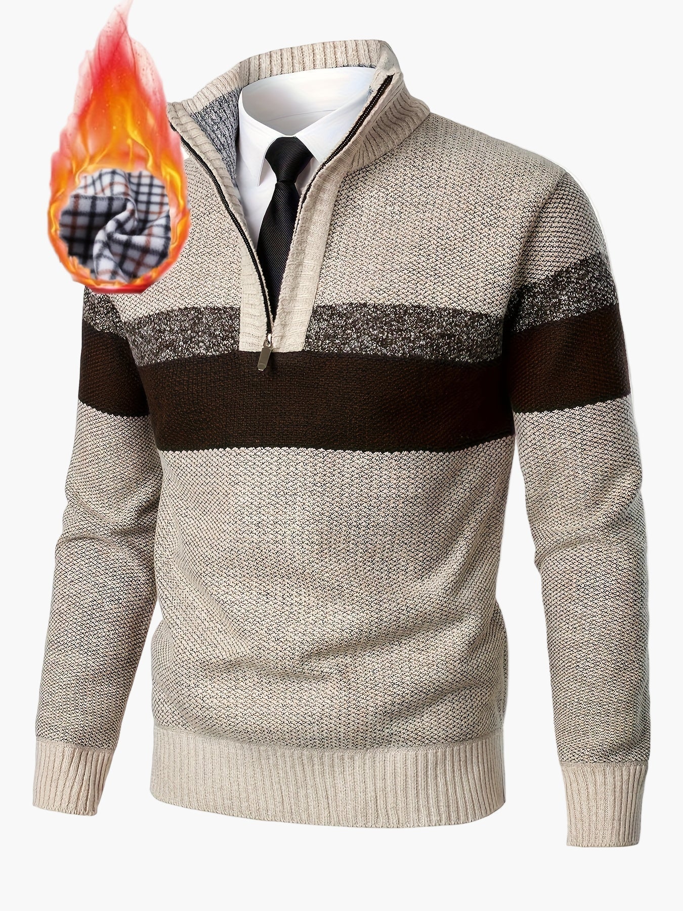 Herren Strickpullover mit Stehkragen und Reißverschluss – Modischer Colorblock-Stil für Herbst und Winter