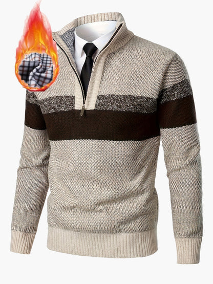 Herren Strickpullover mit Stehkragen und Reißverschluss – Modischer Colorblock-Stil für Herbst und Winter