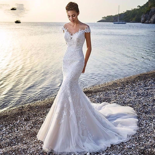Audrey – Meerjungfrauen-Hochzeitskleid mit Spitze in Weiß