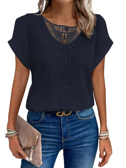 Megan – Sommerliches Kurzarm-T-Shirt mit Ausschnitt für Damen